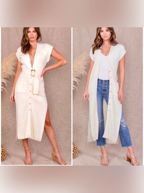 Malibu Bum brand cream-colored sweater dress/ cardigan
